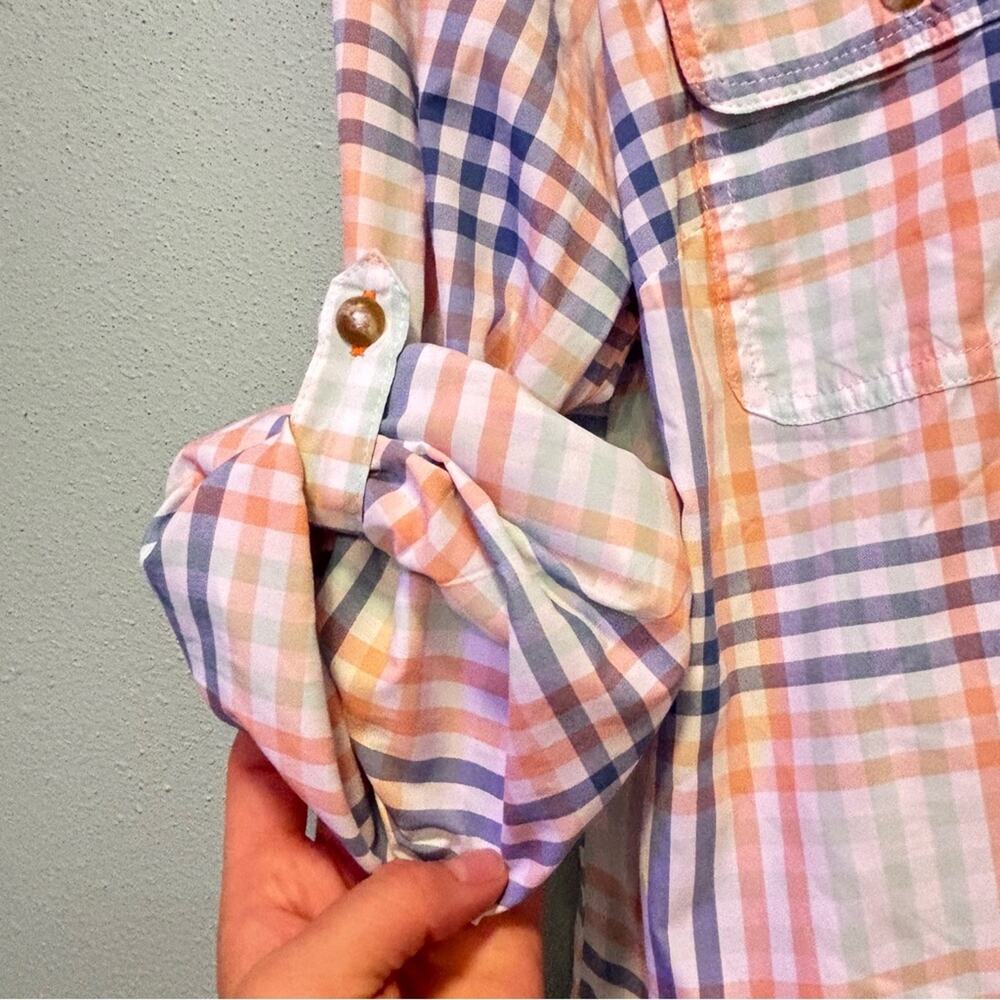 Orvis Women’s Plaid Button-Up Shirt Pink Blue Roll Tab Sleeve Size Medium - Picture 3 of 9